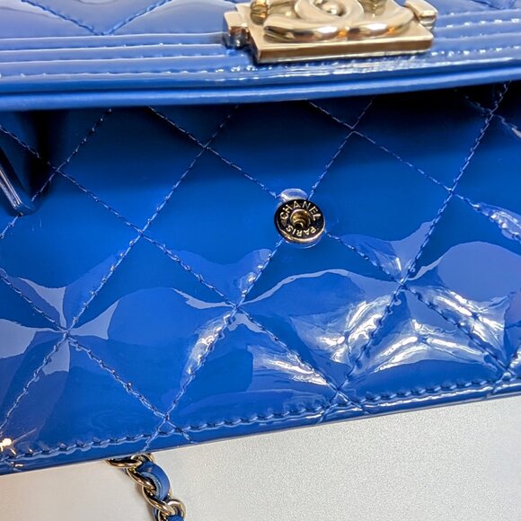 Chanel Bright Blue Boy Patent Leather Wallet On Chain (WOC) - Picture 9 of 16